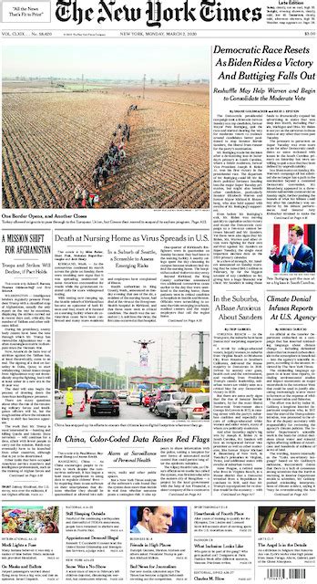 The New York Times In Print For Monday March 2 2020 The New York Times