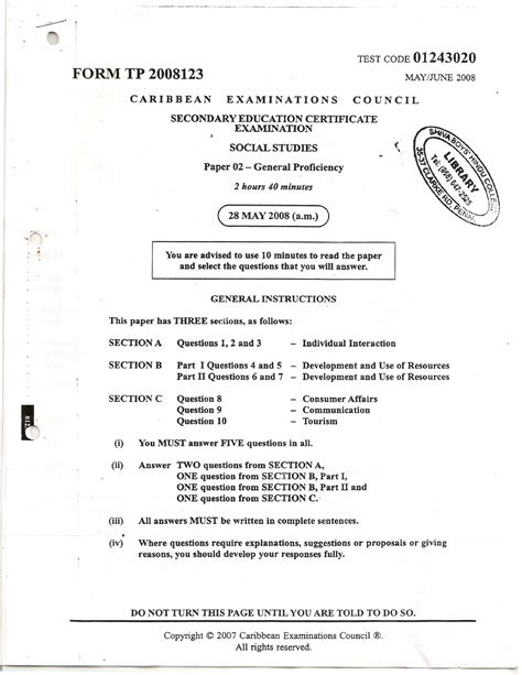 Csec Social Studies Past Paper 2008 P2 Caribbean Examinations Council