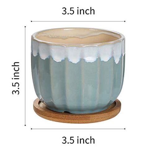 Ceramic Succulent Planter Pots Included Bamboo Trays 6 Pack 35 Inch