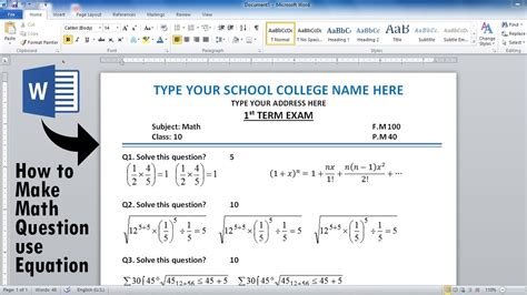 How To Make Math Question In Ms Word Using Microsoft Equation Type