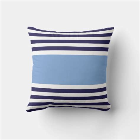 Blue And Navy Stripes And Monogram Throw Pillow Zazzle