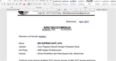 Contoh Surat Cuti Melahirkan Untuk Honorer | SEMUA SURAT