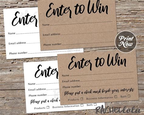 Kraft Raffle Ticket Template Printable Enter To Win Entry Etsy