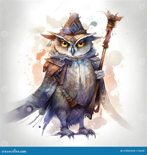 Old Wise Mystical Wizard Owl Ai Generative Illustration Stock