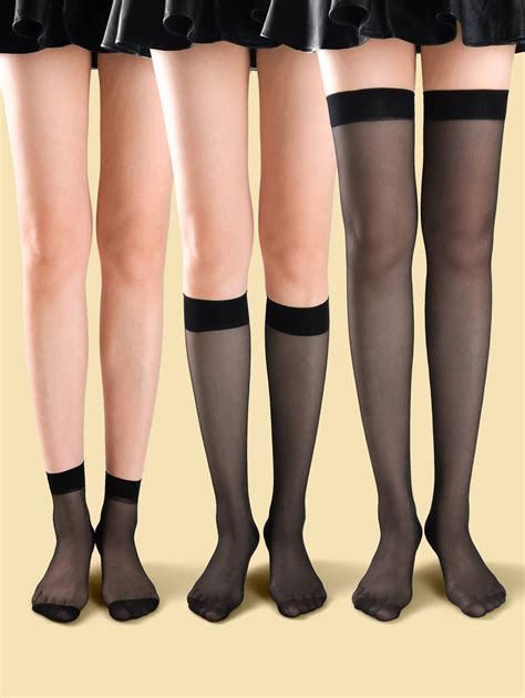 Black Nylon Plain Over The Calf Socks Embellished Women Socks And Hosiery