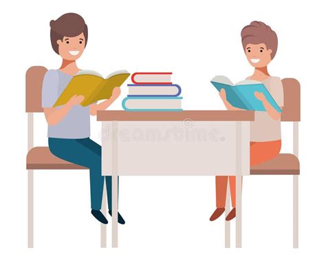 Young Students Sitting In School Desk Stock Vector Illustration Of