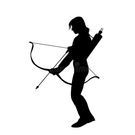 Female Archer Warrior Silhouette Vector On White Background Stock