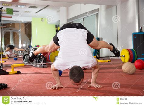 Crossfit Fitness Handstand Push Ups Balance Workout Stock Photo Image