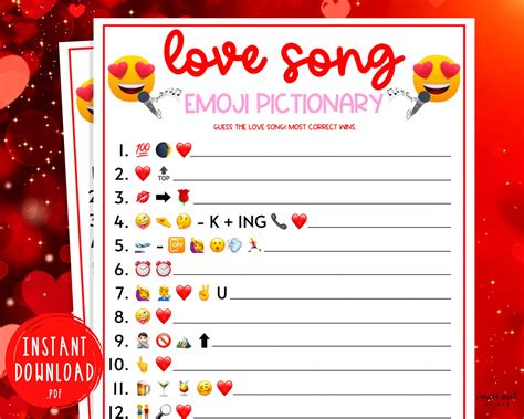 Valentines Day Love Song Emoji Pictionary Game Fun Valentines Day
