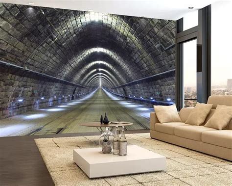 3d Tunnel Wallpaper Brick Wall Mural Mysterious Wall Decor Etsy