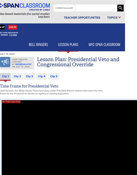 Presidential Veto And Congressional Override Lesson Plan For 6th 8th