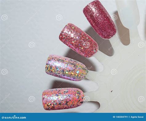 Multicolored Glitter Nail Gel Polish On Artificial Plastic Tip Nails