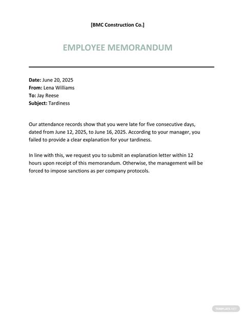 Free Sample Memo To Employees For Late Coming Template Word