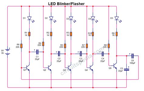 5 LED Blinking Chaser Flasher Running Circuit Using Transistor