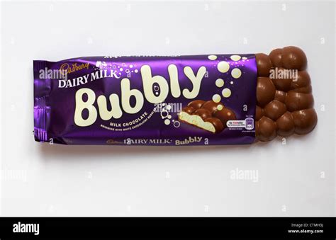 Bar Of Cadbury Dairy Milk Bubbly Chocolate Bar With Wrapper Undone To