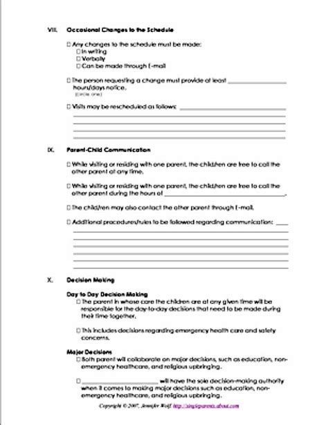 Co Parenting Plan Template Fresh 4 Free Printable Forms For Single