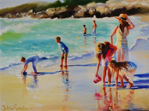 Kids On The Beach Original Painting Seascape Impressionist