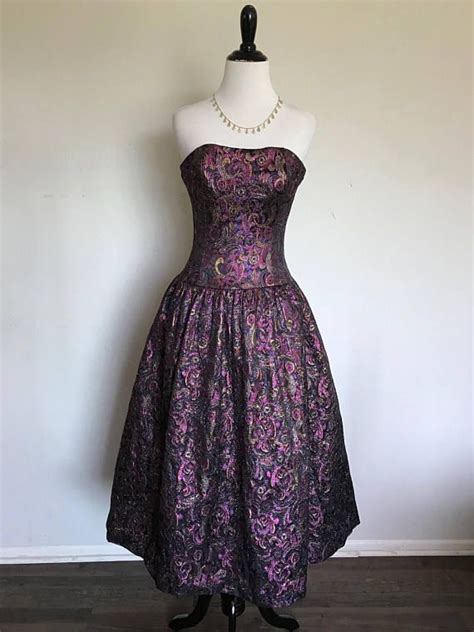 Amethyst Gown 1980s Vintage Victor Costa Metallic Jacquard Etsy