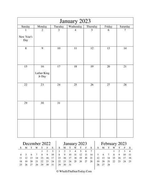 January 2023 Calendar Vertical Customize And Print