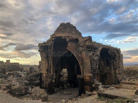 Ani Ruins Kars Province Turkey Historical Buildings At Sunset Stock