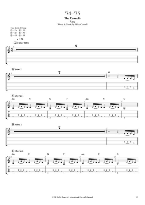 7475 Tab By The Connells Guitar Pro Full Score Mysongbook