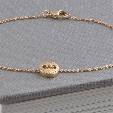 Solid Gold Scalloped Button Friendship Bracelet By Lindsay Pearson