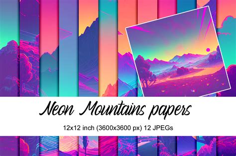Neon Mountains Digital Papers Graphic By Andrea Kostelic · Creative Fabrica