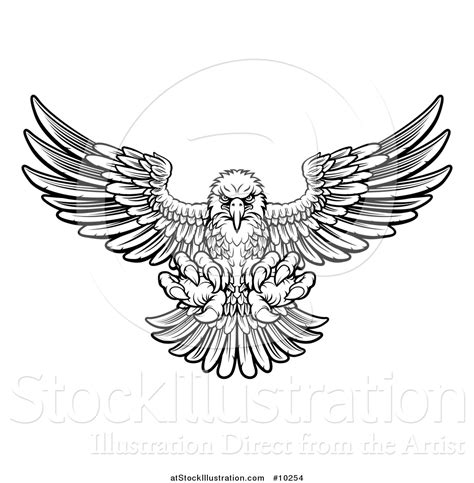 Vector Illustration Of A Woodcut Black And White Eagle Swooping Down