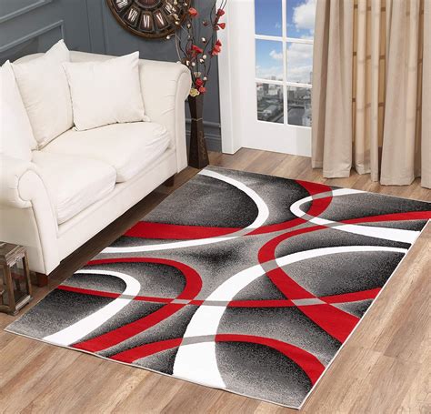 Glory Rugs Modern Area Rug 5x7 Red Swirls Carpet Bedroom