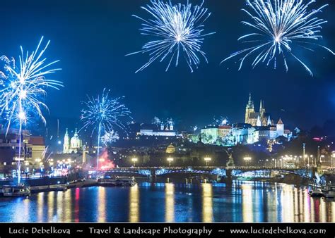 czech republic prague new years fireworks over prague castle and saint vitus s cathedral and