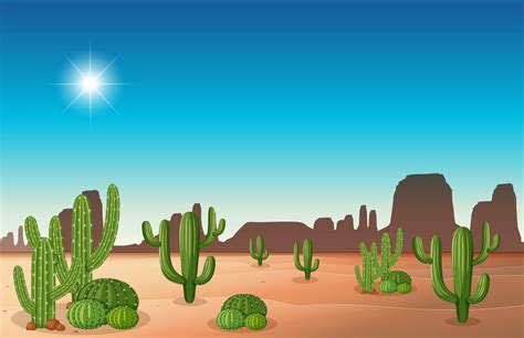 Escena Del Desierto Con Cactus Vector En Vecteezy