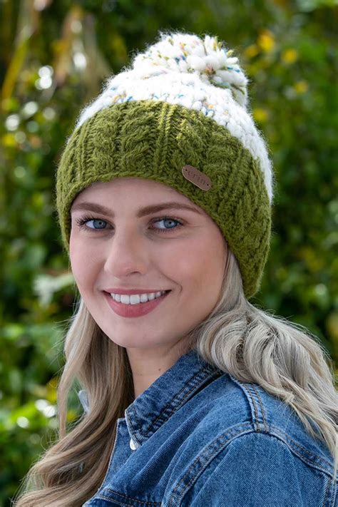 Erin Uneven Wool Bobble Hat Green