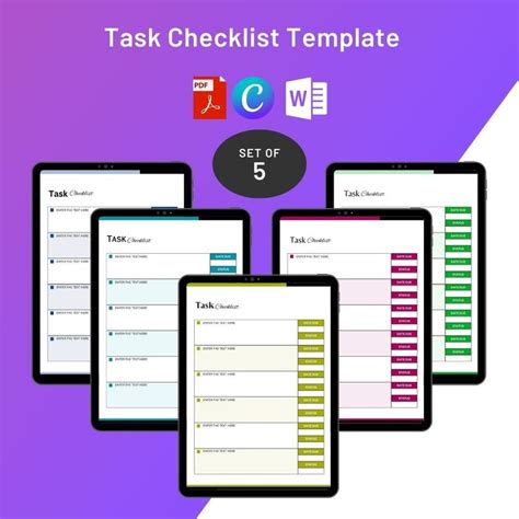 The Task Checklist Template Is Displayed On Three Tablets With