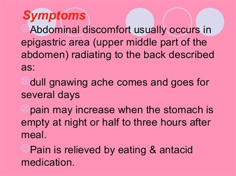 Some causes for these pains may not be localized accurately, so bear in mind that the area that hurts may not be directly in line with the internal issue that is causing pain. peptic ulcer disease.PPT