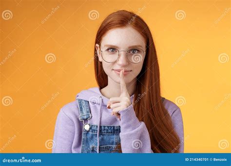 Shh Secret Safe Young Sensual Mysterious Redhead Attractive Woman Hiding Info Say Shush Silence