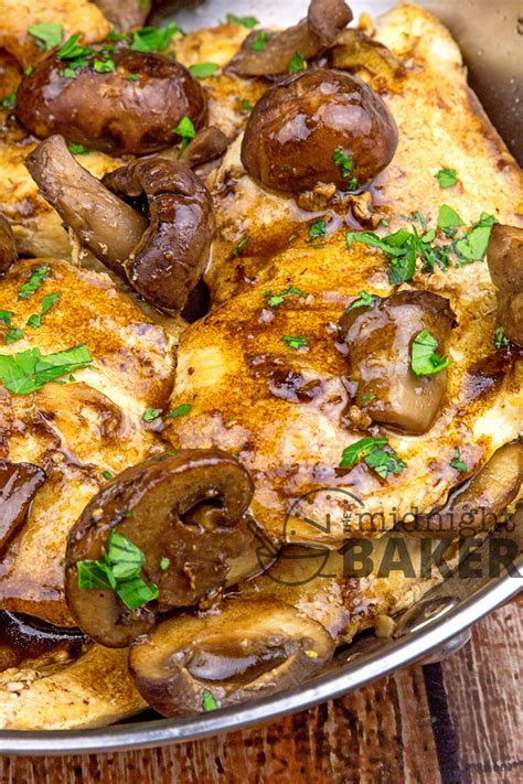 After brining, brush with butter and rub with a simple spice mix. Balsamic Chicken with Mushrooms - The Midnight Baker