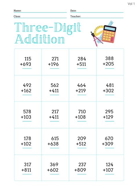 Downloadable Three Digit Addition Worksheets 4 Unique Sheets Etsy