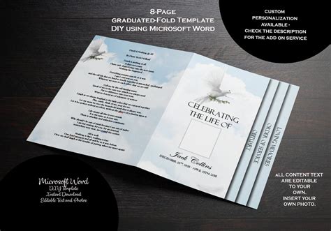 Clouds And Doves 8 Page Graduated Fold Funeral Template Funeral