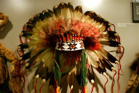 Native American Feather Headdress Decorated With Glass Beads Felt And Fur At Historical Museum Of