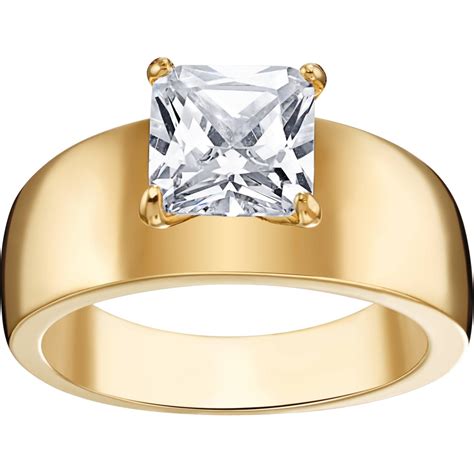 Gold Tone Princess Cz Wide Band Wedding Ring