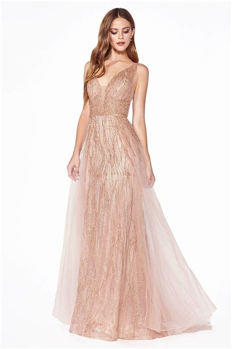 Cinderella Divine Cd0152 Deep V Neck Glitter Tulle A Line Dress