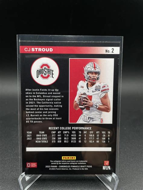 CJ STROUD 2023 Panini Chronicles Pinnacle Draft Picks 2 OSU Texans RC