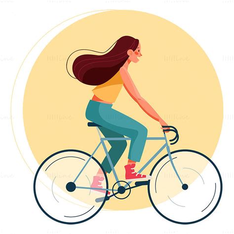 Girl Riding A Bike Vector Illustration