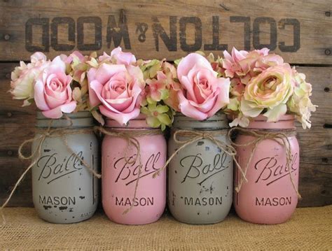 Sale Set Of 4 Pint Mason Jars Ball Jars Painted Mason Etsy Pink