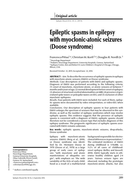 Epileptic Spasms In Epilepsy With Myoclonic Atonic Seizures Doose