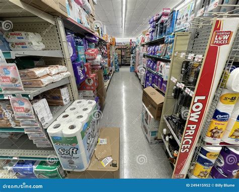 Family Dollar Retail Store Interior Items Stacked on Floor Editorial