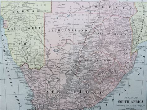 1901 South Africa Original Antique Map 11 X 145 Inches Home Decor