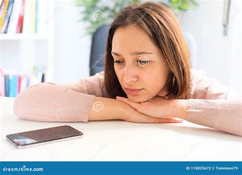 Sad Girl Waiting For Boyfriend Smartphone Message Stock Photo Image