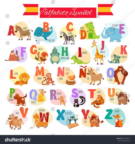 Cute Cartoon Spanish Illustrated Alphabet With Animals Alfabeto