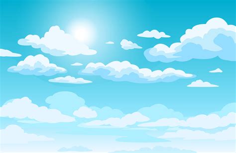 Blue Sky With Clouds Anime Style Background With Shining Sun And White